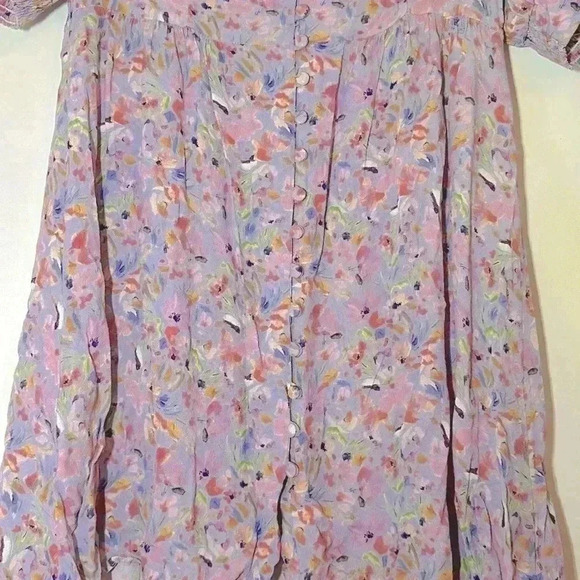 Large OLIVACEOUS Purple Floral Puff Sleeve Dress - Picture 11 of 12
